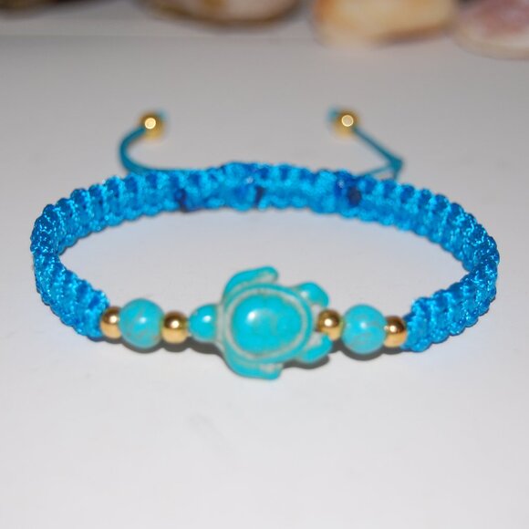 Turtle Bracelet,Braided Bracelet,Blue Turtle Bracelet,Good Wishes Bracelet - Picture 2 of 3